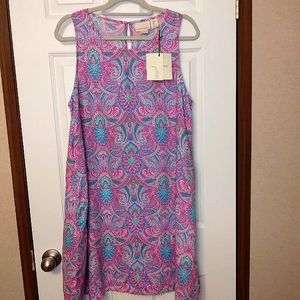 Cynthia Rowley 100% Linen Pink & Aqua Paisley Printed Sleeveless Dress L